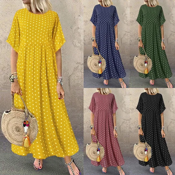 

Vintage Maxi Dress Women Spring Summer Half Sleeve Buttons Printed Long Dresses Large Size Casual Loose Vestidos de mujer Casual