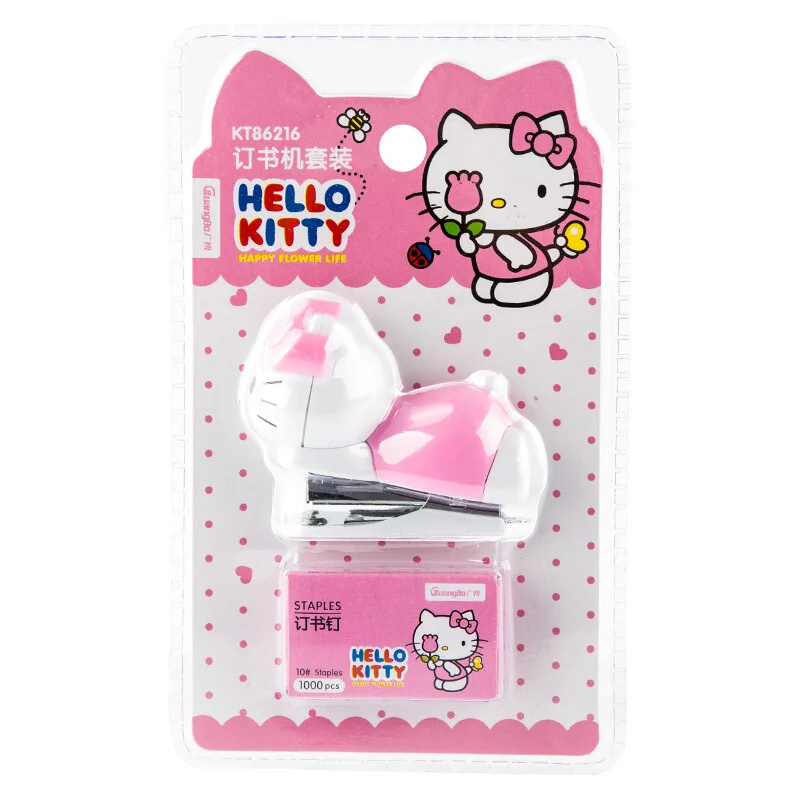 Sanrio Cartoon Hello Kitty Mini Stapler Set Cute Test Paper Binding Machine Stationery Student Office Binding Kawaii Supplies