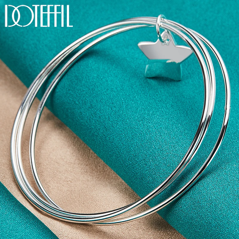 

DOTEFFIL 925 Sterling Silver Three Circle Star Bangle Bracelet For Woman Man Wedding Engagement Fashion Charm Party Jewelry