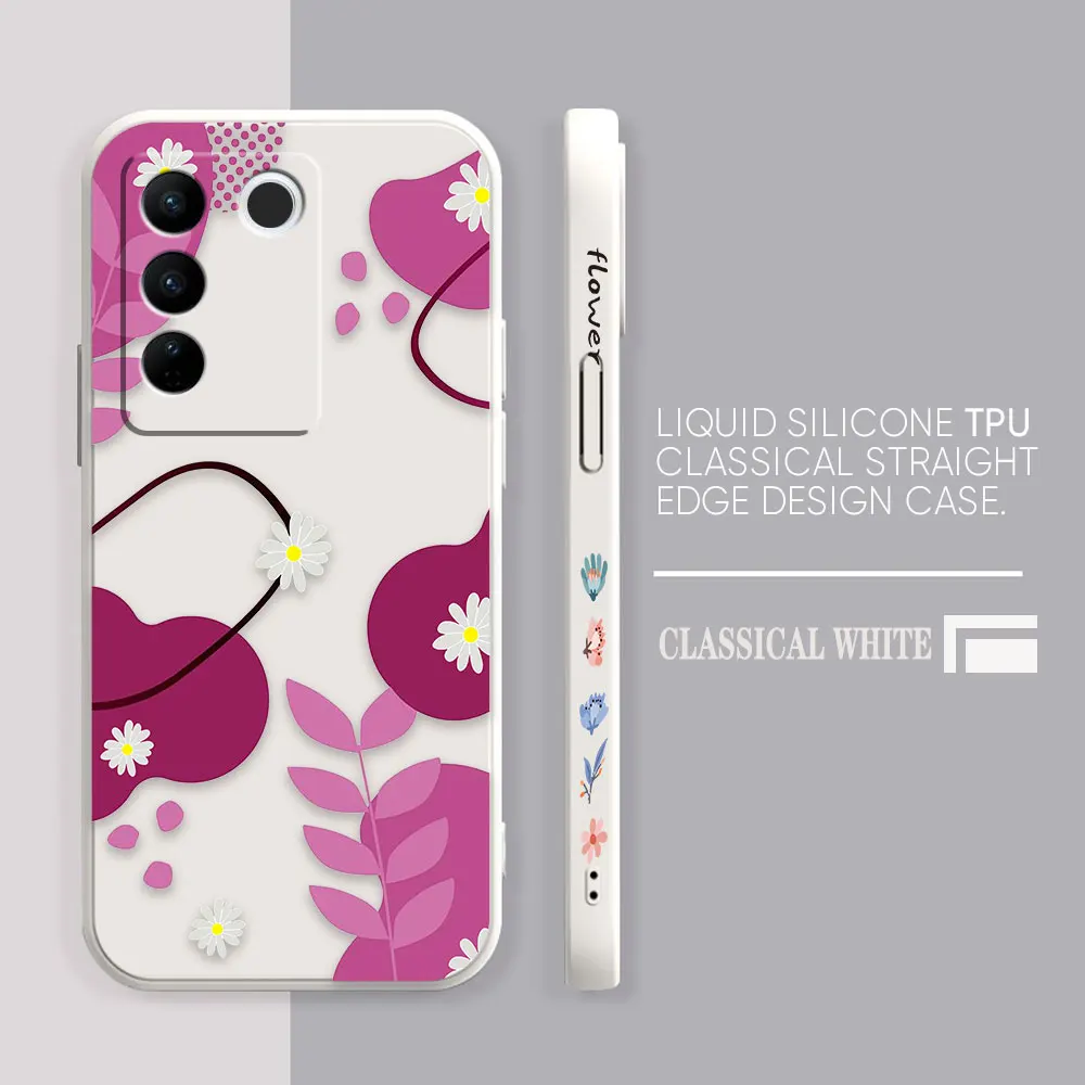 Case For VIVO S5 S6 S7 S9 S9E S10 S12 S15 S16 S16E V19 V20 V21 V23 V25 V27 PRO 5G Case Funda Cqoue Shell Capa Red Purple Flowers