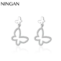 ningan butterflies drop earring new aaa zircon silver plated stud earrings fashion jewelry girl women earrings