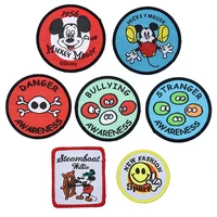 5 pcs disney mickey minnie mouse embroidered patches cartoon cute mouse round clothes stickers diy t shirt pants sewing decals