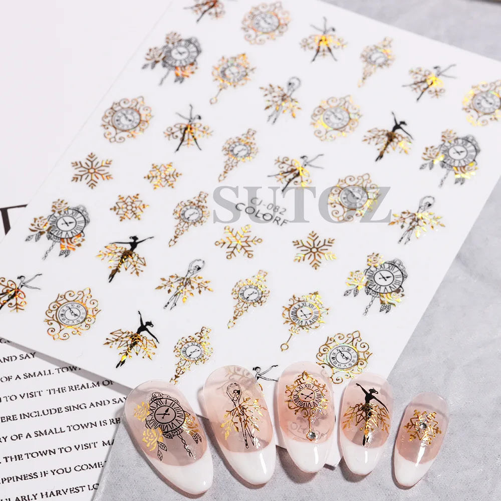 

1Pcs New Year Decoration 2023 Gold Bronzing Nail Stickers Countdown Clock Design Snowflakes For Nails Deer Xma Tree Sliders