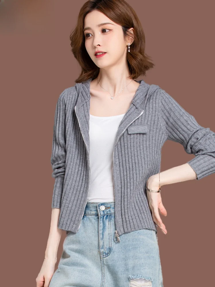 Флисовый вязаный кардиган с капюшоном женская осенне-зимняя новинка юбками