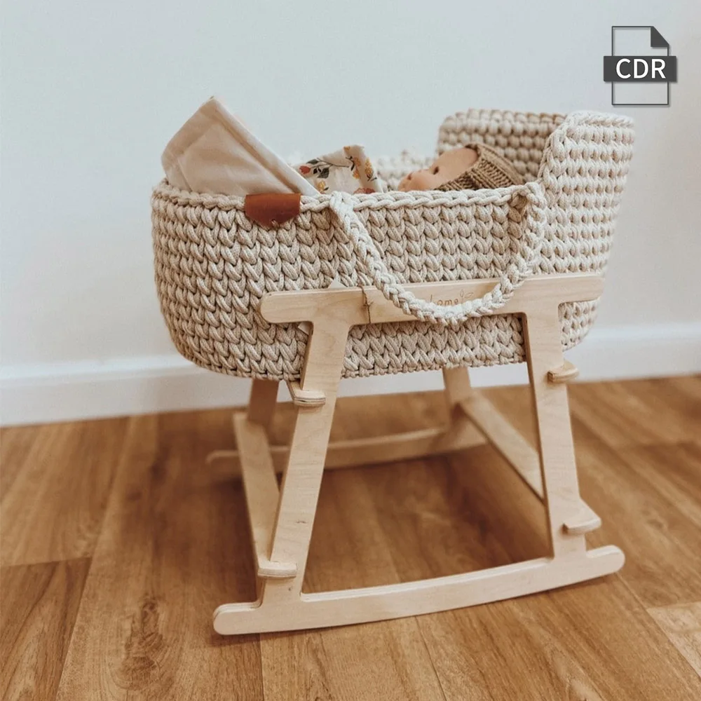 Cheap Laser Cut Vector Rocking Baby Basket Stand Rocking Cradle For Dolls CDR File DIY Woodworking for CNC Laser Engrave Machine