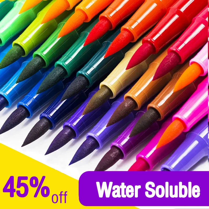 

Child Safe Watercolor Art Markers Brush Pen Dual Tip Fineliner Drawing for Calligraphy Painting 12 Colors Set Art Supplies