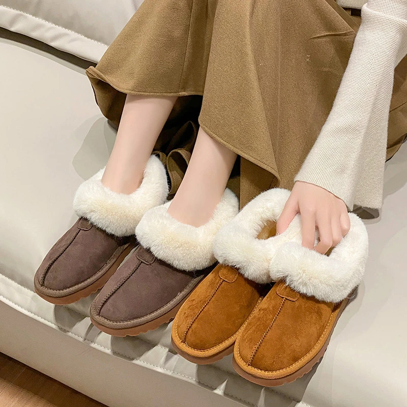 

Slip On Shoes For Women Low Heels Round Toe Female Footwear Loafers Fur Slip-on Winter Dress New Lace-Up Snow Boots Basic Rome R