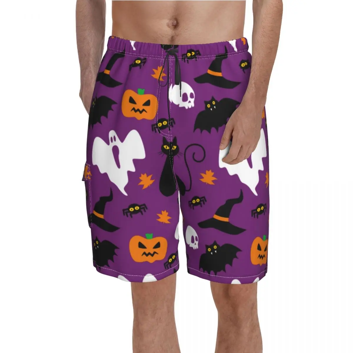 

Cute Halloween Board Shorts Spooky Pumpkin Boo Ghost Skull Board Short Pants Trenky Males Pattern Print Swim Trunks Plus Size