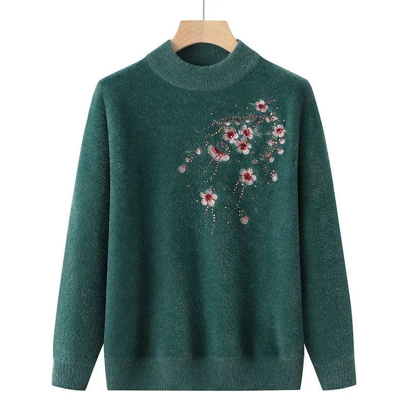 Женский зимний винтажный трикотажный свитер #2906 Теплый среднего возраста с