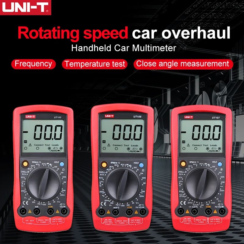 

UNI-T Автомобильный мультиметр AC/DC портативный вольтметр 10A измеритель тока с индикатором об/мин инструмент для проверки батареи автомобиля
