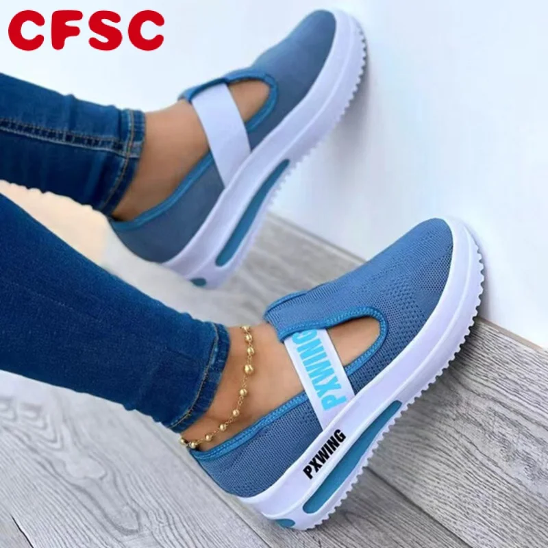 

Women Summer Shoes 2022 Elastic Band Round Toe Platform Sneakers Women Casual Sport Shoes Size 43 Wedge Women Vulcanized Shoes