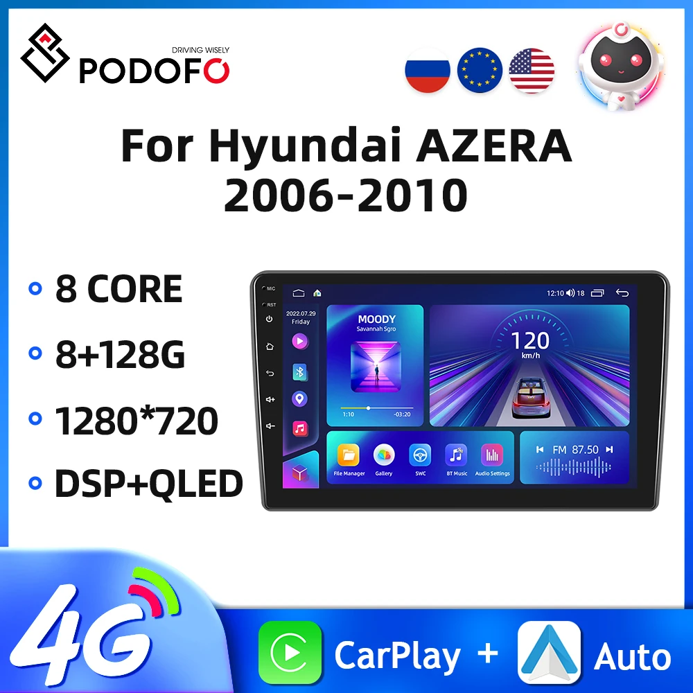 

Автомагнитола Podofo, 9 дюймов, 2DIN, Android 11, для Hyundai AZERA 2006-2010