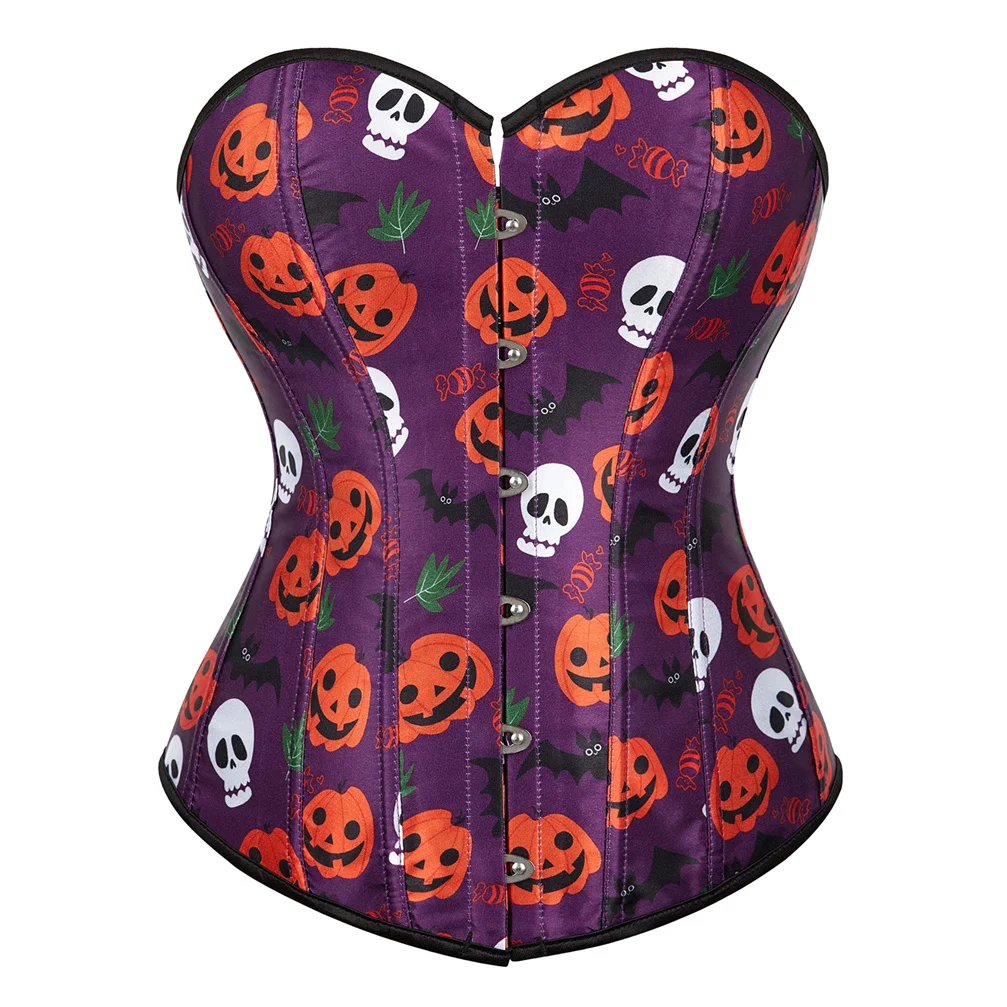 

Corset Overbust Pumpkin Skull Print Overbust Tops Plus Size Burlesque Bustiers Korsett Christmas Santa Claus Costume