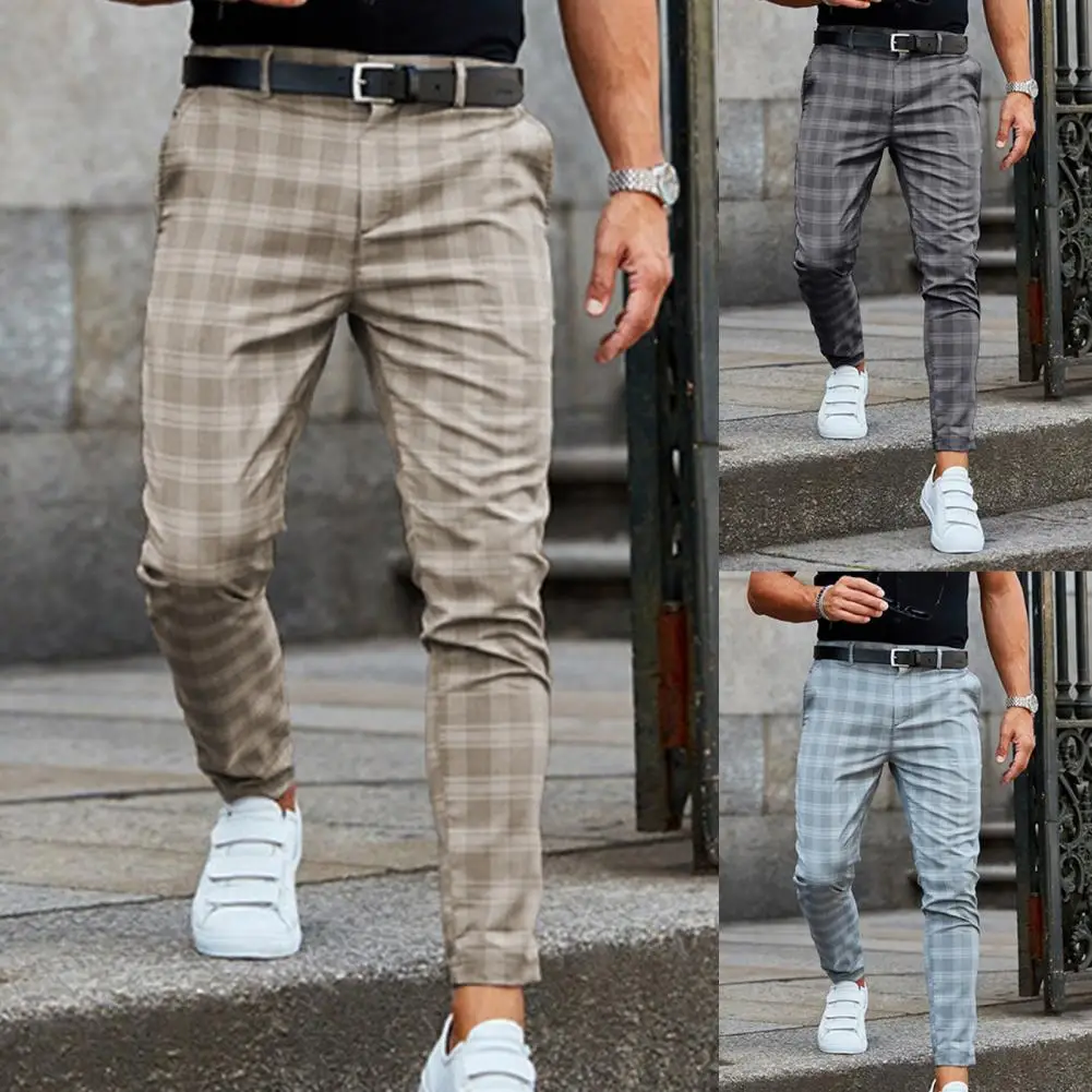 

Summer Trouser Cotton Blend Long Pant Clothes Breathable Stylish Men Plaid Printed Pant
