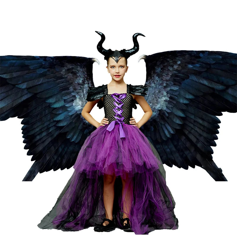 Disney Halloween Maleficent Kostüm Kleid Mädchen Prinzessin Schwarz Tutu Spitze Kleid Böse Königin Kinder Cosplay Hexe Kleidung Kleid Kleid