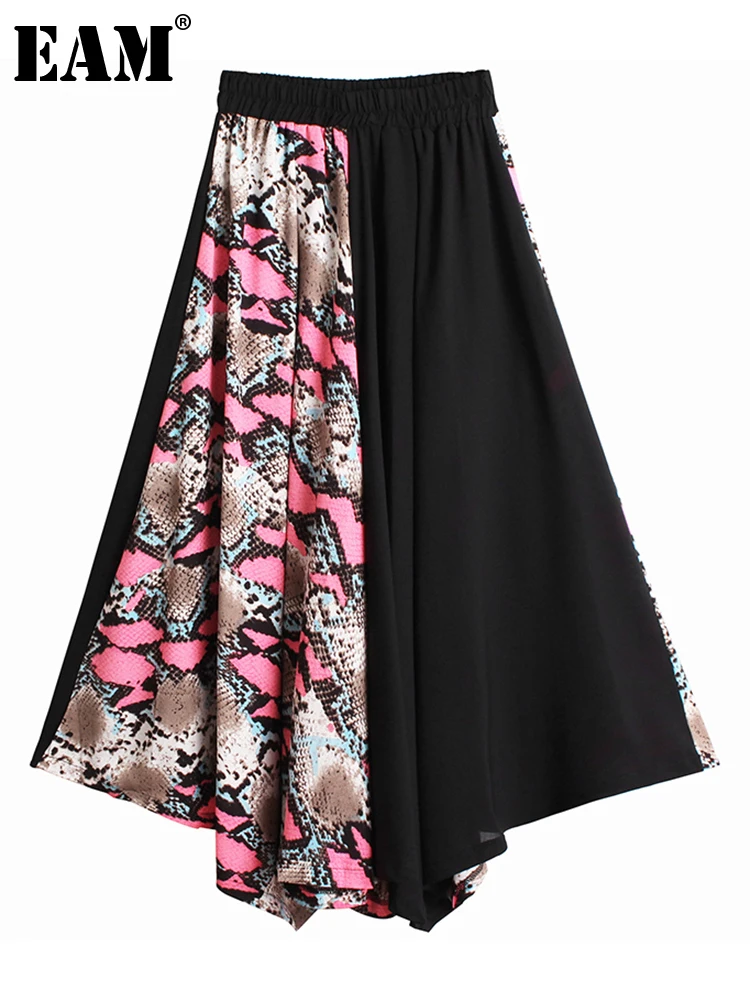 

[EAM] брюки с высокой эластичной резинкой на талии, с принтом красного цвета, длинные широкие брюки, новые свободные брюки, женские модные весе...