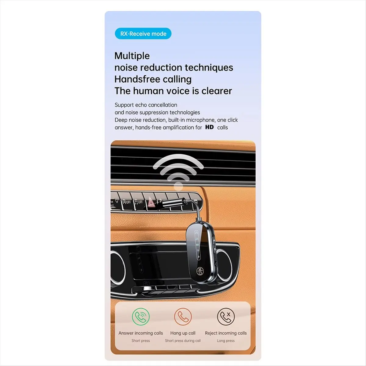 Фото (A75T) Многопунктовый Bluetooth-приемник-передатчик 5.4 с функцией громкой связи, стерео, беспроводной аудиоадаптер AUX 3,5 мм для ПК и ТВ №5