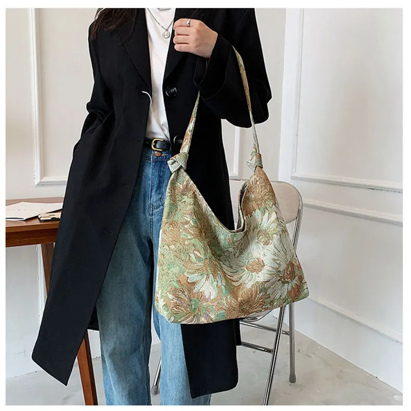 Large Capacity Oil Painting Tote Bag Fashion Shopping Bag Portable Bucket Bag Travel One Shoulder Handbags