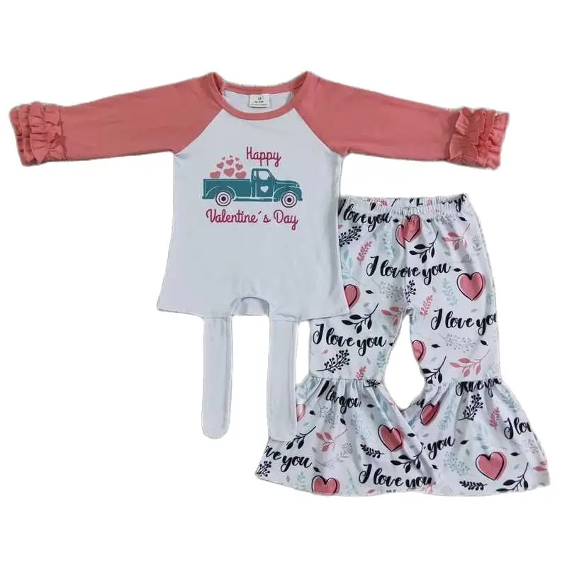 

6 A27-27 Girls Valentine's Day Outfit Long Sleeve And Long Car Print