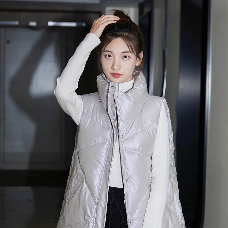 

2022 Autumn And Winter New Down Cotton Vest Women's Short Fashion Stand Collar Bright Surface Wear Vest Vest Vest Jacket