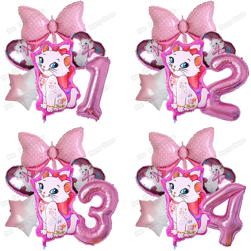 

1Set Marie Cat theme girl birthday party decoration kids pink ballon 1 2 3 4 5 6 7st baby shower supplies Kids Toy Globos