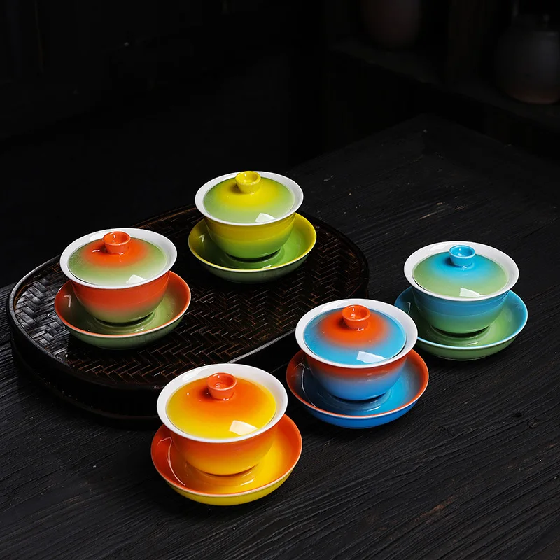 

Kung Fu Tea Set Tea Tureen Gradient Glaze Cover Bowl Is Not Hot Ceramic Tea Bowl Hand Grasping Bowl Gaiwan Porcelain Cups Cup
