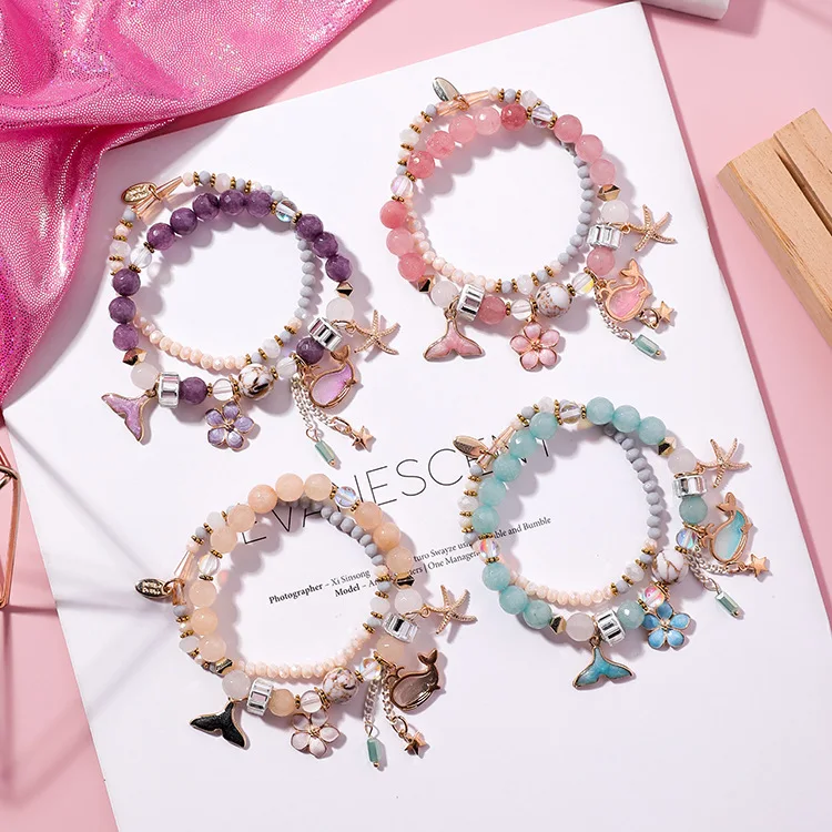 

Vintage Layered Beads Bracelets&Bangles For Women Elastic Flower Starfish Star Pendant Bracelet Jewelry Accessories