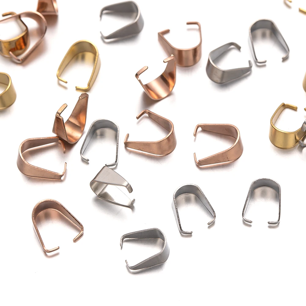 100pcs Stainless Steel Gold Plated Pendant Pinch Bail Clasps Necklace Hooks Clips Connector DIY Jewelry Making Accessories Charm