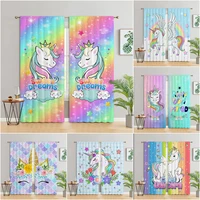 cute unicorn 3d digital printing bedroom living room window curtains 2 panels