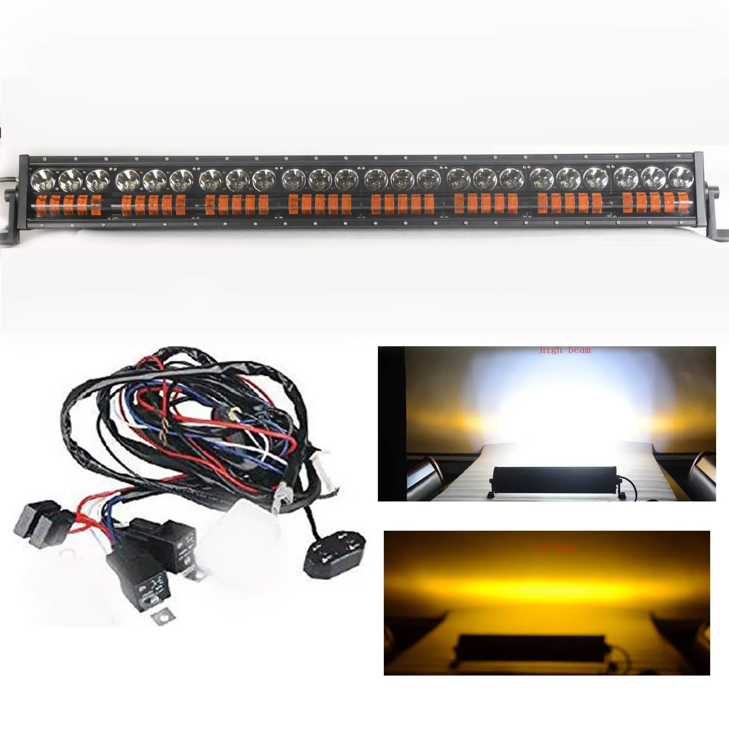 

40 Inch 440W Led Light Bar with Amber Clear Color High Low Beam Double Rows Work Lamp Spot Flood Combo for 4X4 SUV ATV