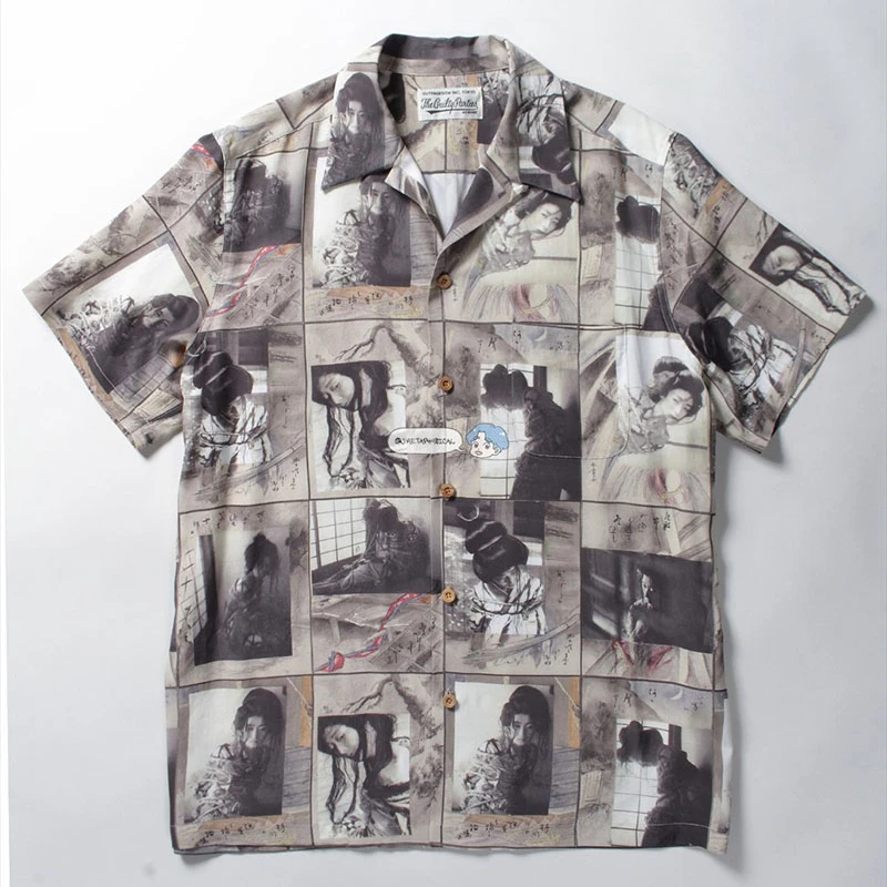 WACKO MARIA Men's Shirt Ink Painting Print Men Women 1:1 WACKO MARIA Loose Hawaiian Shirt