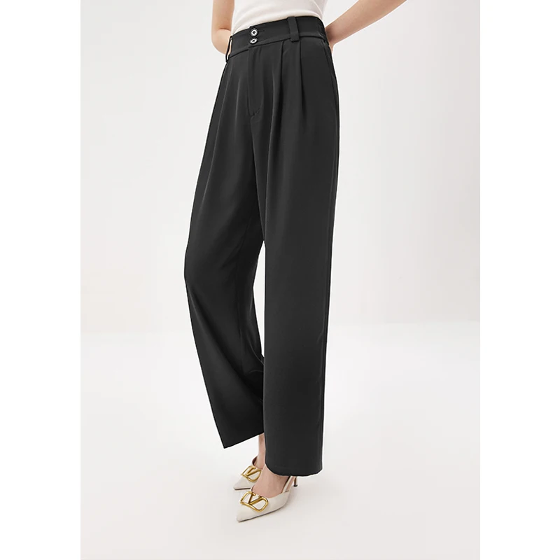 

New 2023 Spring Pants Women Pantalon Pour Femme Office Lady Full Length Pleated Zipper Fly Korean Trousers Women