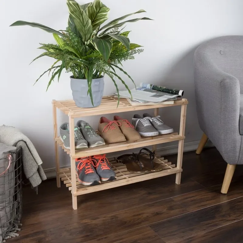 

3-Tier Shoe Storage Organizer Rack Holds 9 Pair, Light Oak