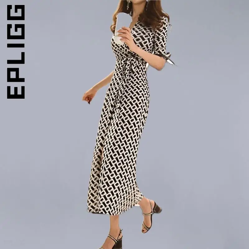 

Epligg Dress Fashion Sexy Skinny Y2K Print Robe Dress Elastic Club Dresses All-Match Holiday Dresses Woman Vestidos Female