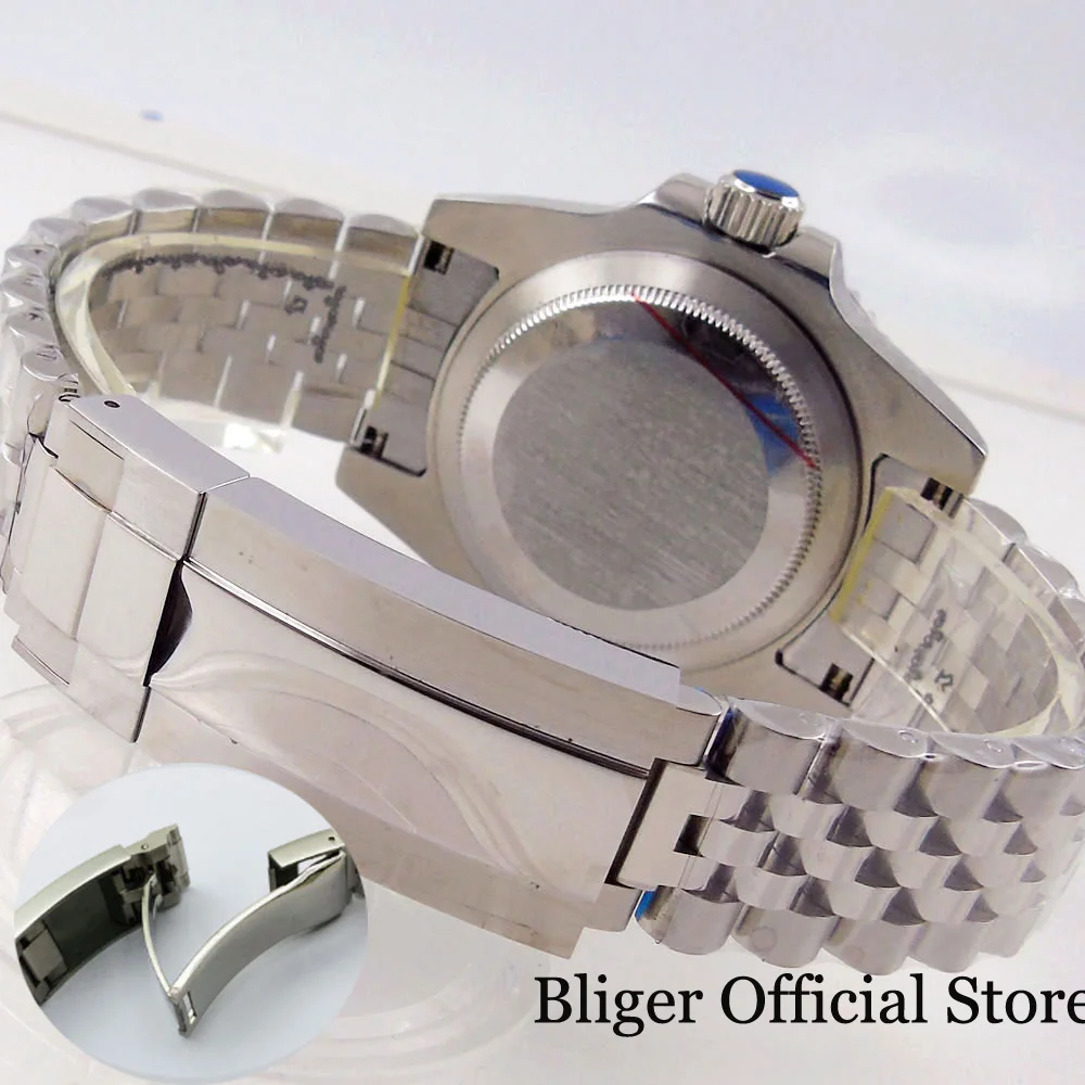 BLIGER Silver Gold Nologo 20mm width Jubilee Strap Bracelet with Slide Glide Lock Clasp 316L Stainless Steel fit GMT Watch