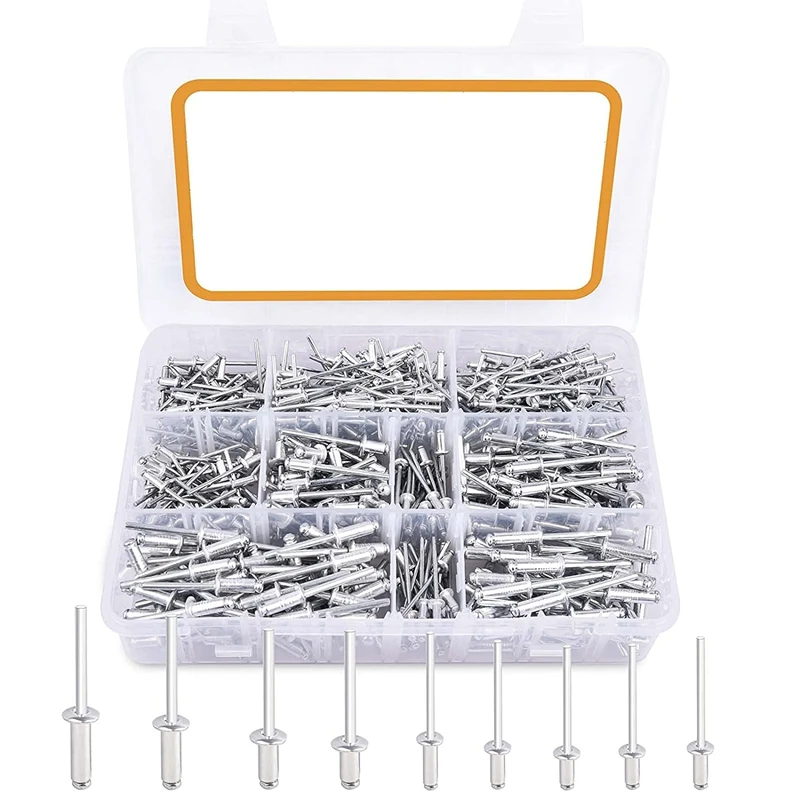 

495Pcs Aluminum Rivet Assortment Kit, Rivets Blind Rivets 9 Sizes Assortment Open Type Core Nail Rivet Set