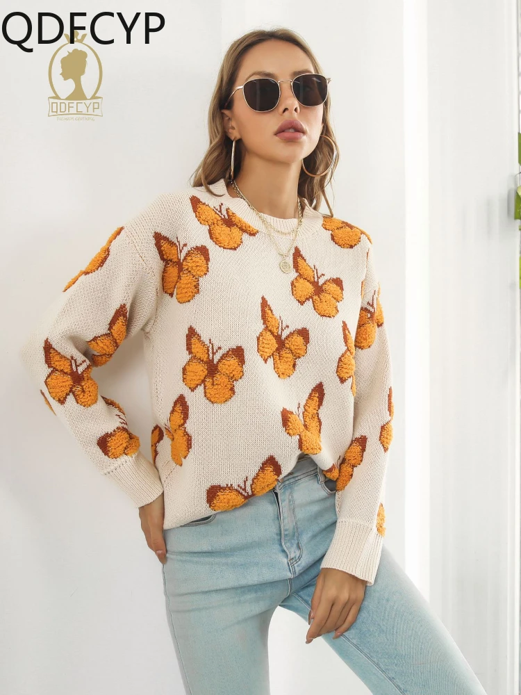 

Women's Pullovers New Fashion Butterfly Sweater Autumn Winter Loose O-Neck Long Sleeve Top Women's Knitted Sweater Pullover 2023