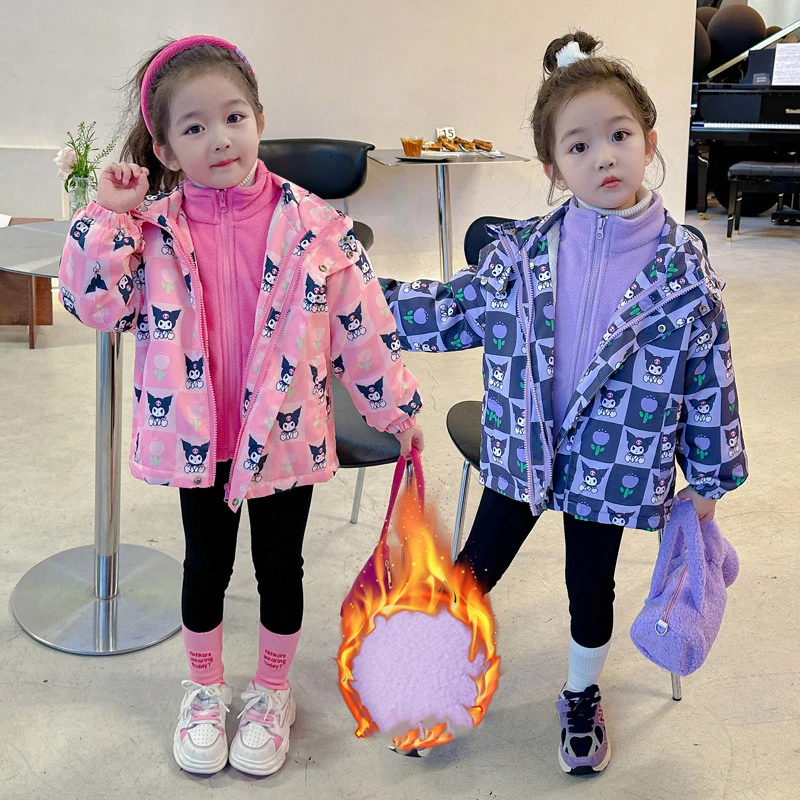 

Sanrio Kawaii аниме Kuromi осень зима уличная куртка съемный милый мультфильм длинный рукав пальто одежда подарки для девочек