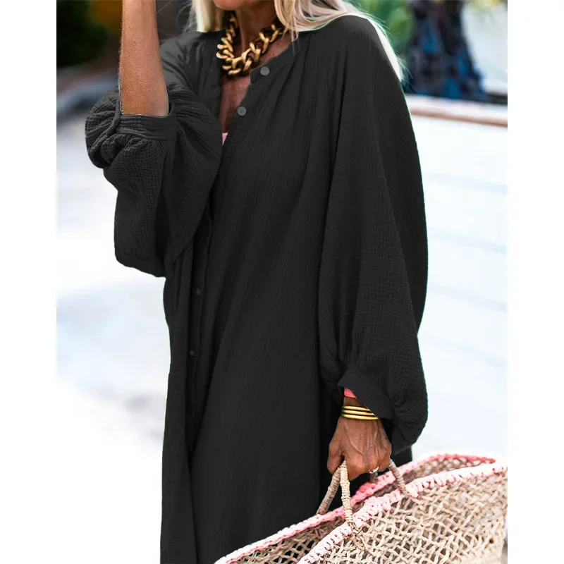 FD1467 Новое однотонное длинное платье свободного кроя кардиган женское
