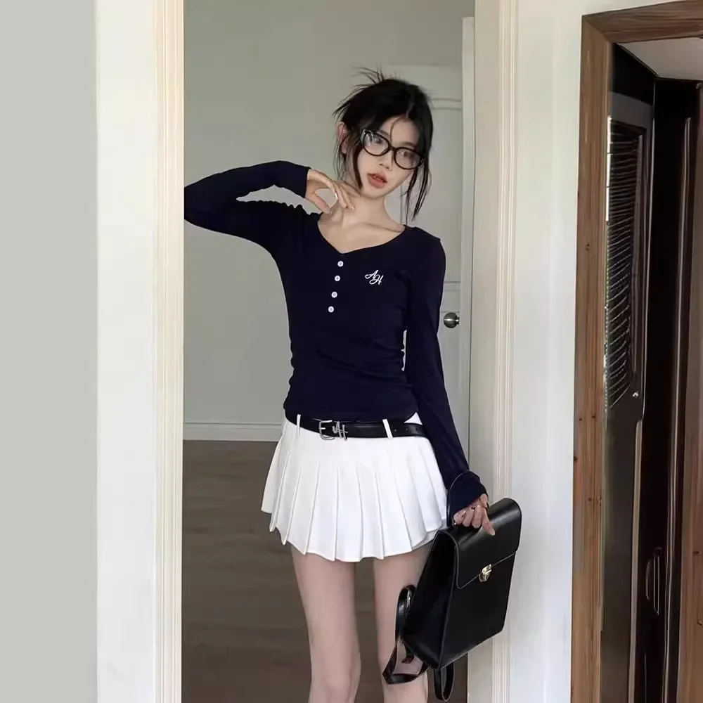 Женская трикотажная футболка с V-образным вырезом и длинным рукавом