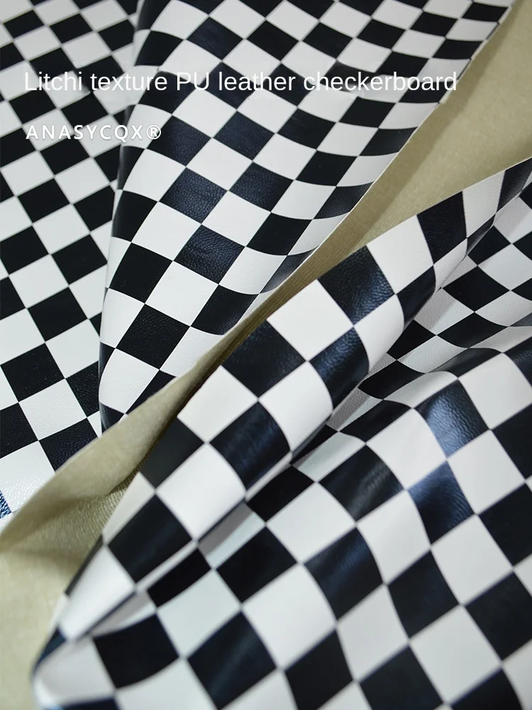 

PU Soft Leather Fabric Black White Checkerboard Texture Designer Clothing Wholesale Cloth for Diy Sewing By Meters Material