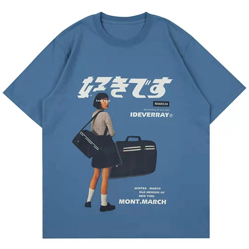 

Hip Hop Streetwear T Shirt Japanese Style Short Sleeve T-Shirts Anime Girl 2021 Men Summer 100% Cotton Loose Tops Tees
