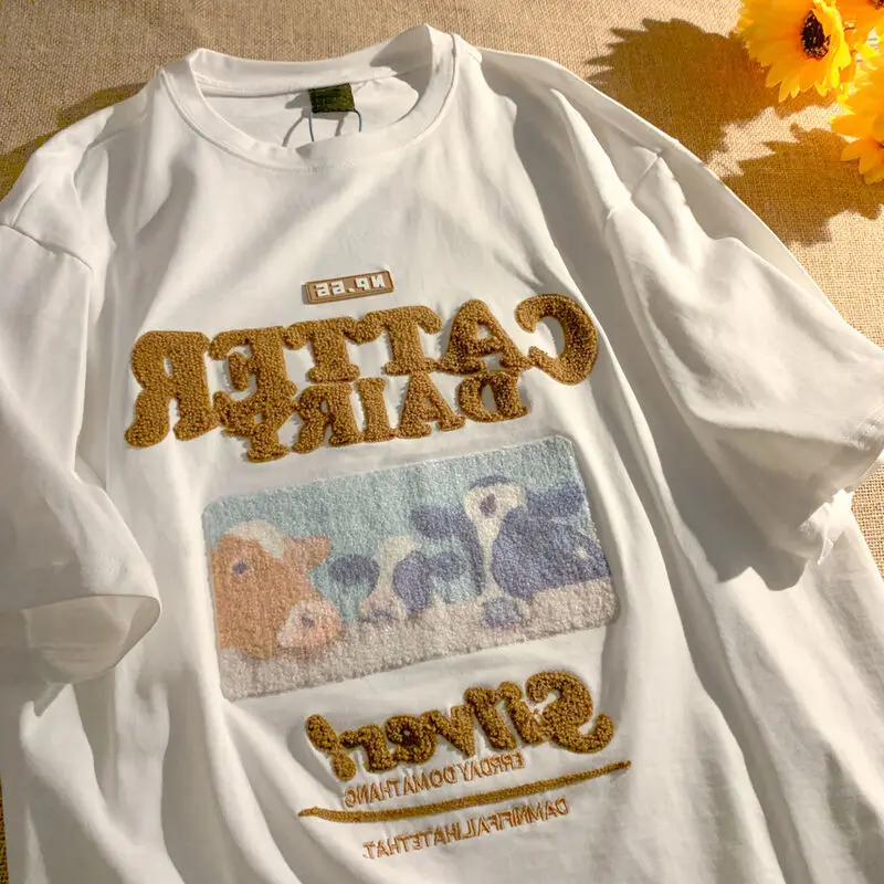 Футболка женская с коротким рукавом и вышивкой в стиле ретро |