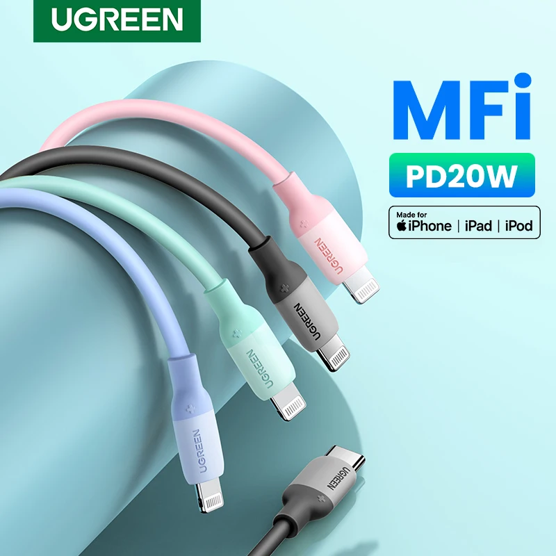 Кабель UGREEN USB C для iPhone 13 12 Pro Max PD 20 Вт MFi быстрая зарядка iPad зарядное устройство