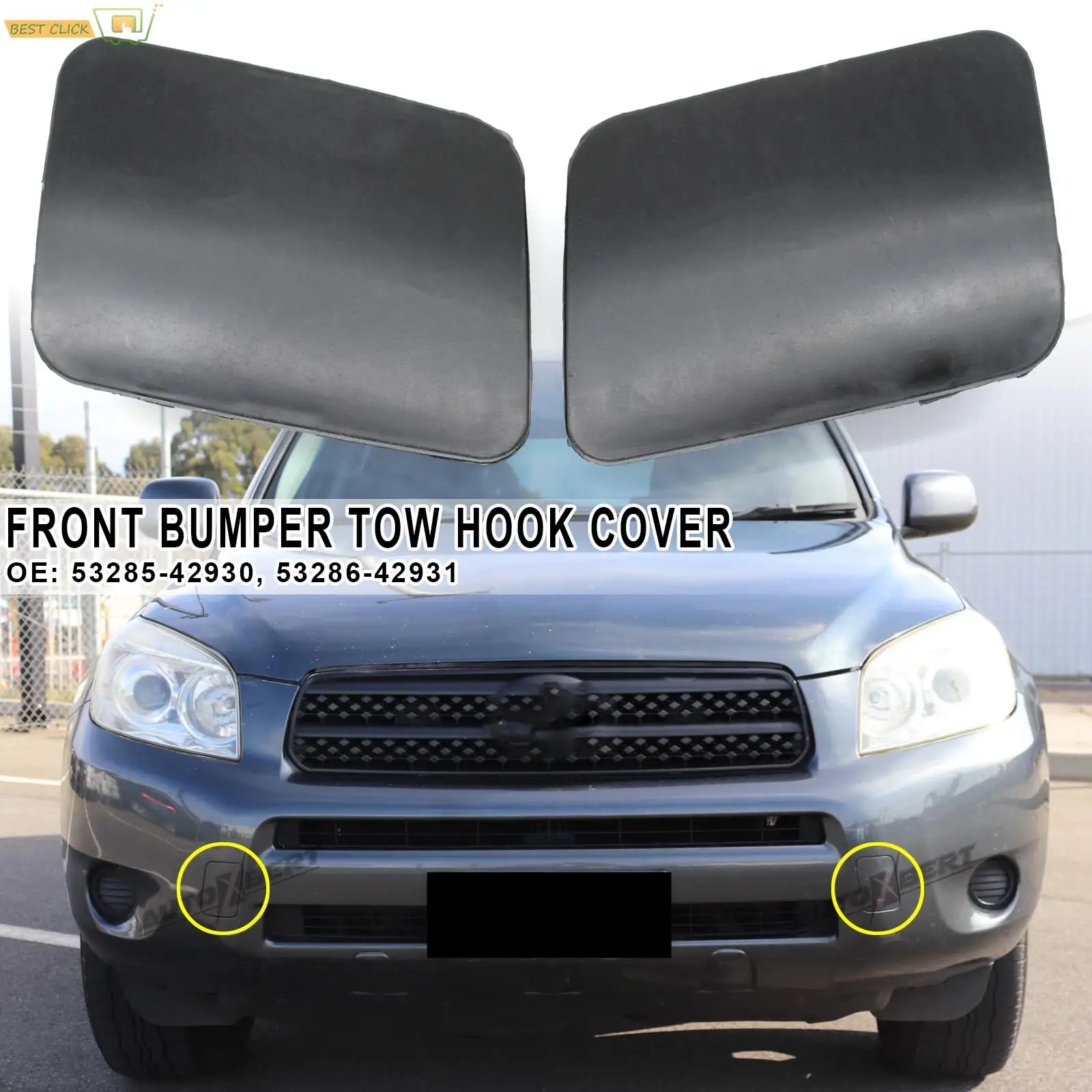 

2Pcs Front Tow Hook Cover Bumper Towing Trailer Right Left Cap For Toyota RAV4 XA30 2006 2007 2008 53285-42930 53286-42931