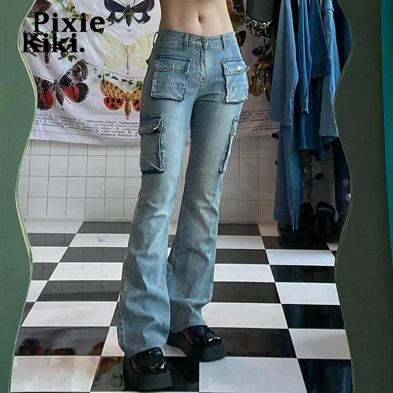 

PixieKiki Low Rise Jeans Y2k Aesthetic Pocket Cargo Pants 90s Style Vintage Clothes Denim Trousers Streetwear Women P84-ED52