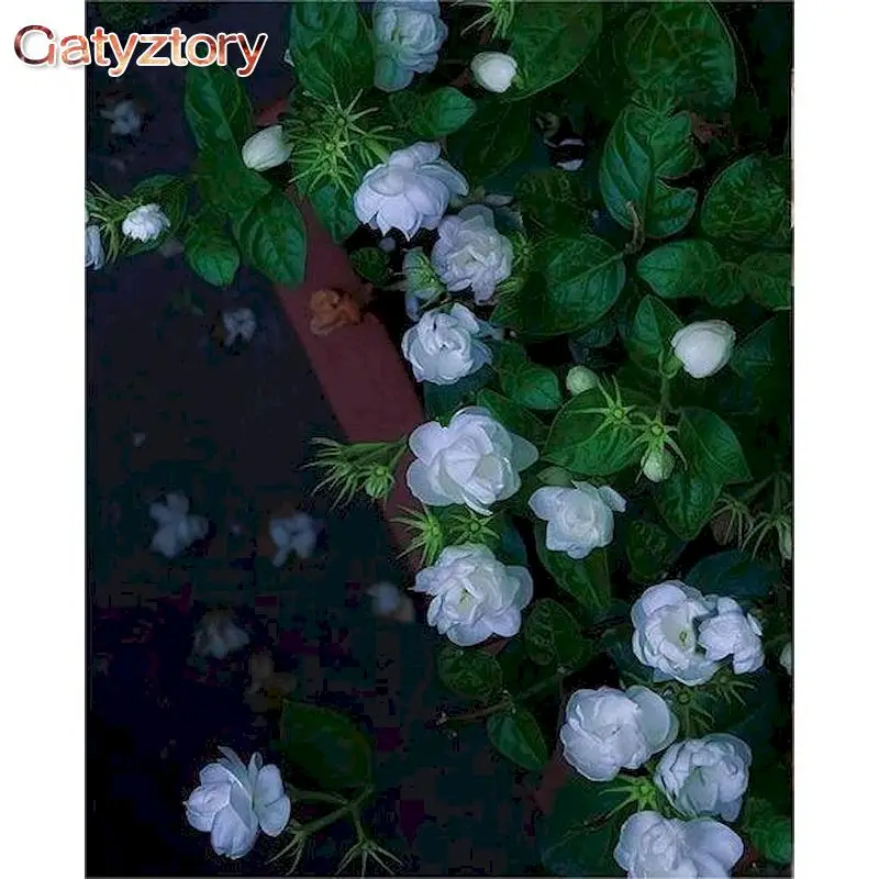 

GATYZTORY Pictures By Number White Flower Kits Home Decor Painting By Number Scenery Drawing On Canvas HandPainted Art Gift