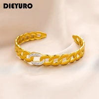 dieyuro 316l stainless steel twisted rhinestone bangle for women vintage gold color adjustable bangles fashion girls jewelry