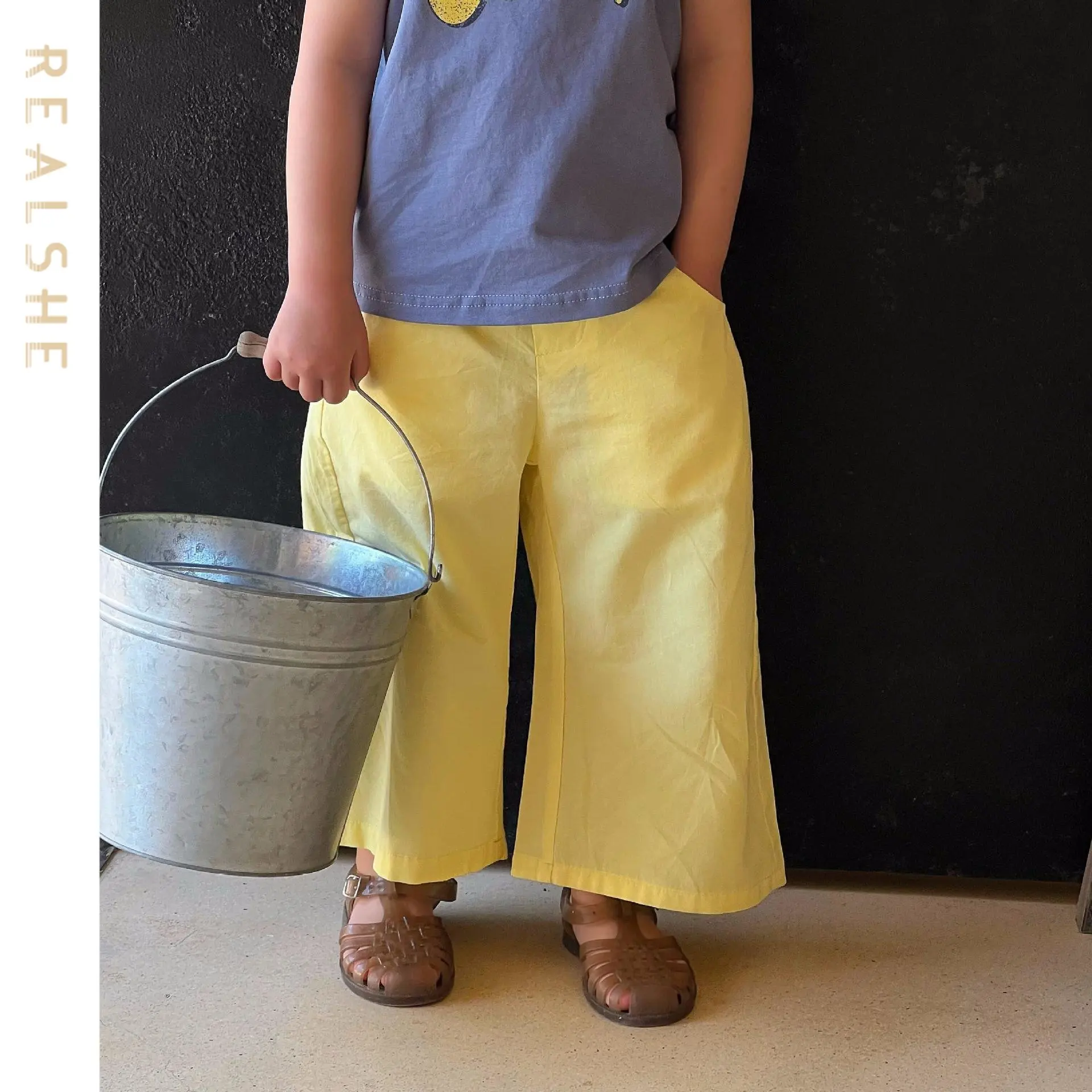 

Children Summer Pants Loose Solid Color Trousers for Girls 2023 New Girls Pockets Wide Leg Trousers Casual Clothing