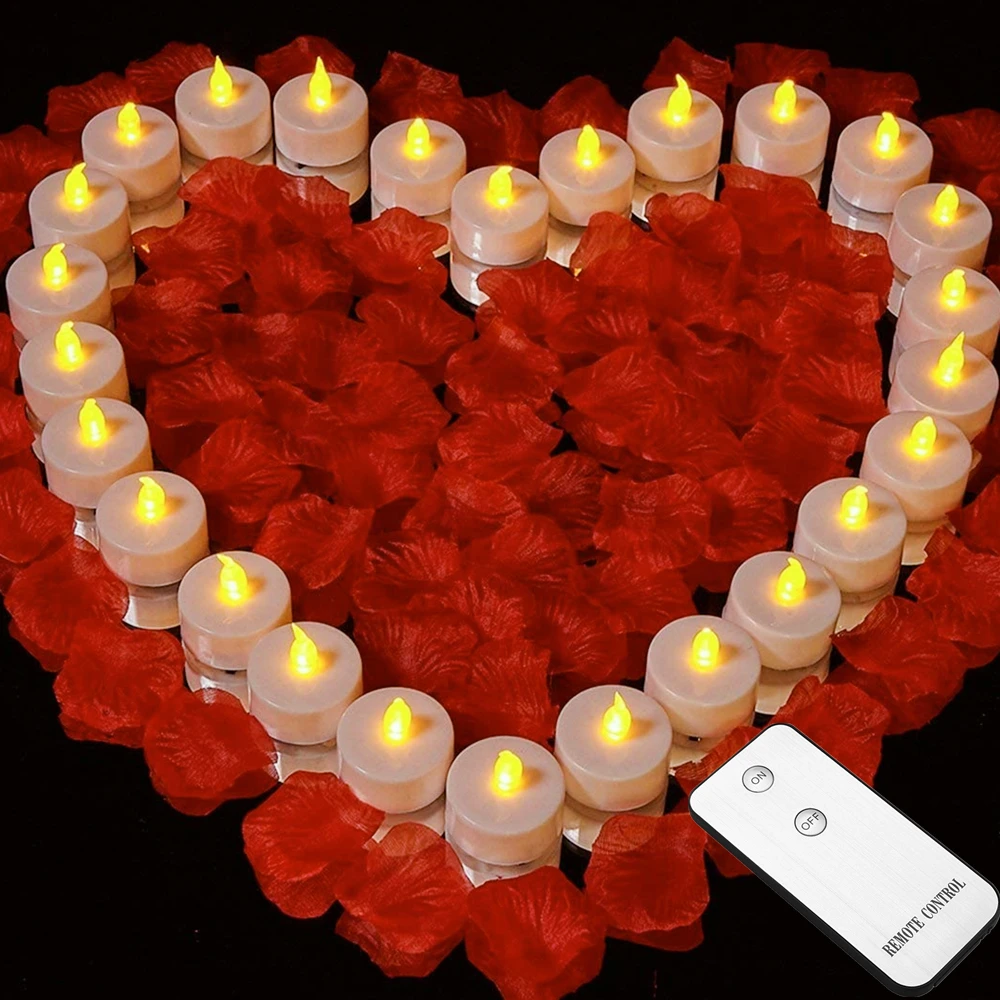 Романтические Светодиодные чайсветильник свечи 24 шт. 100 искусственные лепестки